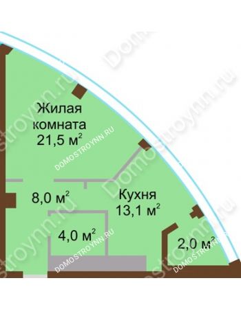 1 комнатная квартира 48,6 м² в ЖК Монолит, дом № 89, корп. 1, 2