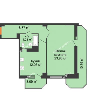 1 комнатная квартира 62,86 м² - ЖК Гармония