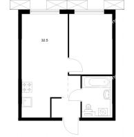1 комнатная квартира 32,5 м² в ЖК Савин парк, дом корпус 8 - планировка