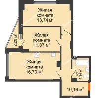 2 комнатная квартира 57,18 м² в ЖК Рубин, дом Литер 3 - планировка
