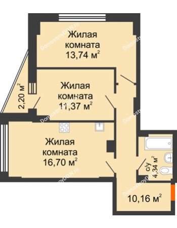 2 комнатная квартира 57,18 м² в ЖК Рубин, дом Литер 3