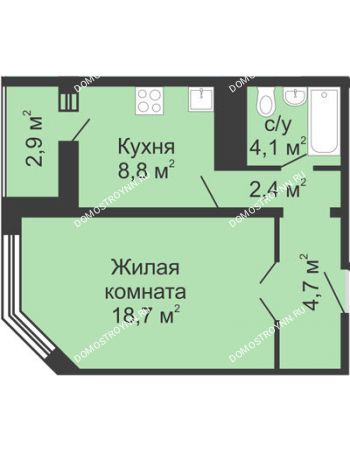 1 комнатная квартира 40,8 м² в ЖК Первомайский, дом № 5
