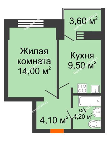 1 комнатная квартира 36,1 м² - ЖК Zапад (Запад)