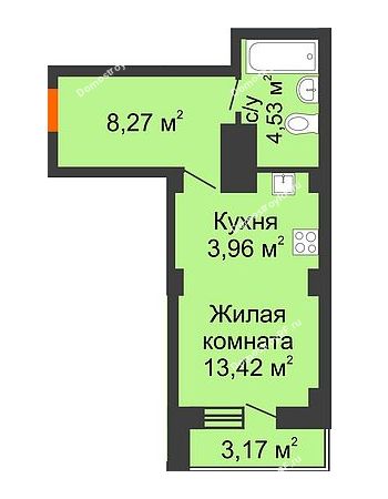 Студия 31,74 м² - ЖД Уютный дом на Березина