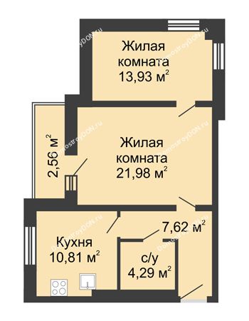 2 комнатная квартира 61,19 м² - ЖК Вдохновение