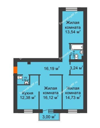 3 комнатная квартира 83,76 м² в ЖК Новоостровский, дом №1 корпус 1
