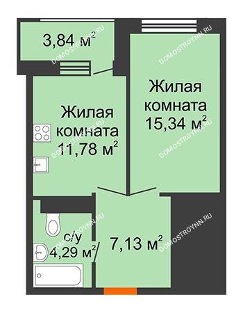 1 комнатная квартира 40,46 м² - ЖК Командор