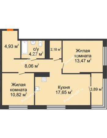 2 комнатная квартира 63,33 м² в ЖК Октябрьский, дом ГП-3