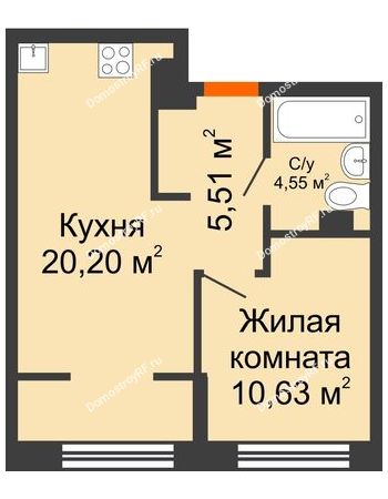 2 комнатная квартира 40,61 м² в ЖК Колумб, дом Дом "Первый"