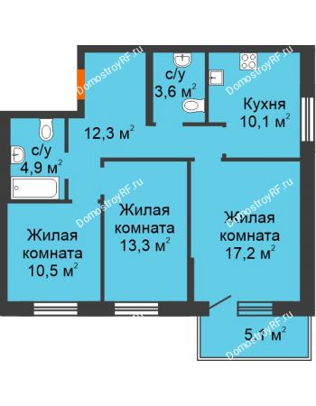 3 комнатная квартира 73,4 м² в ЖК City Life (Сити Лайф) , дом Секция C1