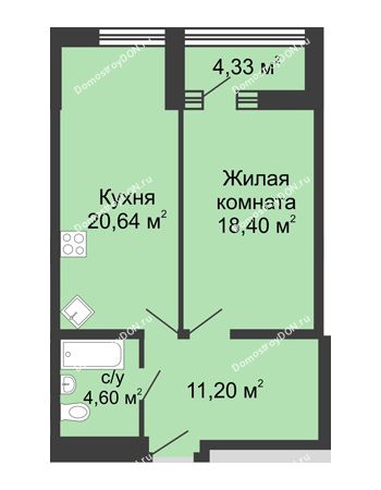1 комнатная квартира 57 м² - ЖК Бристоль
