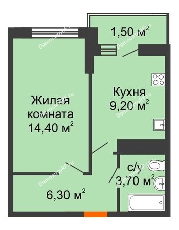 1 комнатная квартира 35,1 м² в Фруктовый квартал Абрикосово, дом Литер 1