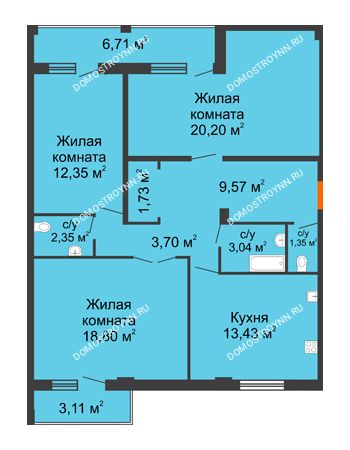 3 комнатная квартира 91,81 м² - ЖД по ул. Матросова (Арзамас)