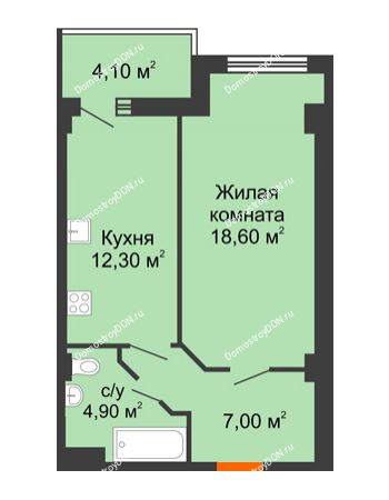 1 комнатная квартира 41,53 м² - ЖК Уютный дом на Мечникова