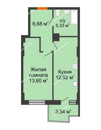 1 комнатная квартира 39,88 м² в ЖК Сердце Ростова 2, дом Литер 8