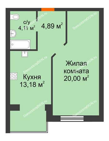 1 комнатная квартира 42,18 м² - ЖК Зеленый квартал 2