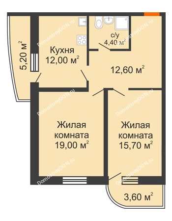 2 комнатная квартира 67,4 м² в ЖК Звезда Столицы, дом литер 6