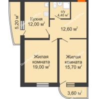 2 комнатная квартира 67,4 м² в ЖК Звезда Столицы, дом литер 6 - планировка