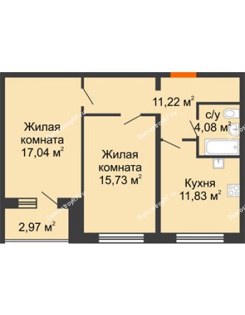 2 комнатная квартира 61,38 м² - ЖК Вавиловский Дворик
