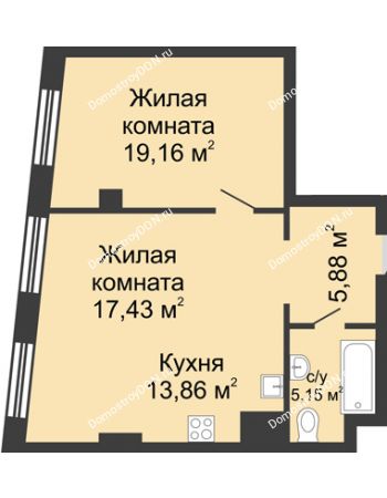 2 комнатная квартира 61,48 м² - ЖК Гранд Панорама