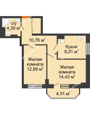 2 комнатная квартира 56,01 м² в ЖК Горизонт, дом № 2