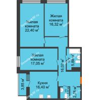 3 комнатная квартира 100,19 м² в ЖК Бунин, дом 1 этап, секции 11,12,13,14 - планировка