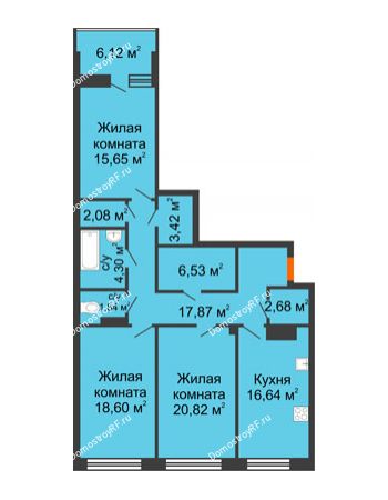 3 комнатная квартира 113,52 м² - ЖК Волна
