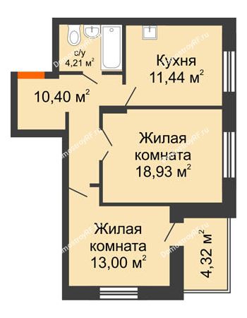 2 комнатная квартира 58,34 м² - ЖК Abrikos (Абрикос)