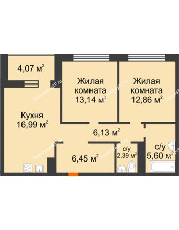 2 комнатная квартира 63,54 м² - ЖК ГОРОДСКОЙ КВАРТАЛ UNO (УНО)