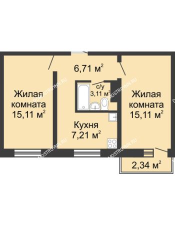 2 комнатная квартира 47,95 м² в ЖК Корабли, дом № 6