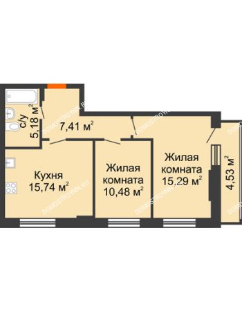 2 комнатная квартира 55,34 м² - ЖК КМ Флагман
