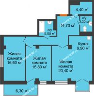 3 комнатная квартира 92,6 м² в ЖК Взлетная 7, дом 1-2 корпус - планировка