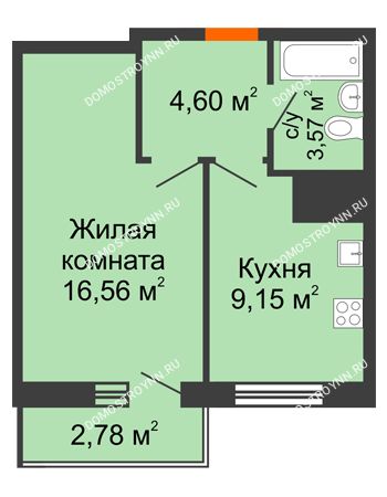 1 комнатная квартира 36,66 м² - ЖК Комарово