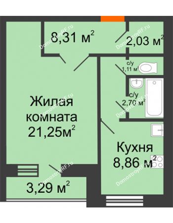 1 комнатная квартира 45,9 м² в ЖК Уютный, дом Позиция 10