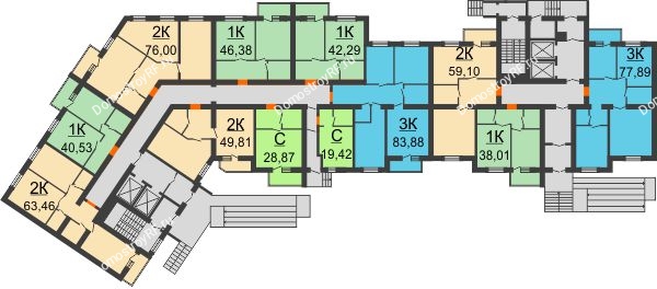 Планировка 1 этажа в доме №39 блок-секция 1.4; 1.5 в ЖК Парковый