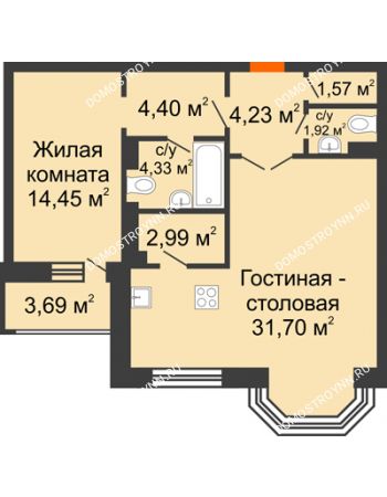 2 комнатная квартира 67,44 м² - ЖК Дом на Гребешке