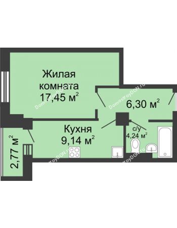 1 комнатная квартира 38,56 м² в ЖК Северные высотки, дом № 2