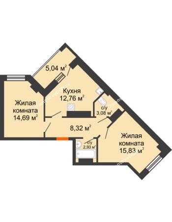 2 комнатная квартира 62,65 м² - ЖК Маршал