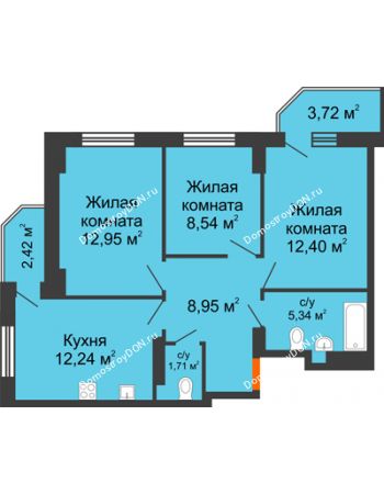 3 комнатная квартира 64,61 м² в ЖК Свобода, дом №2