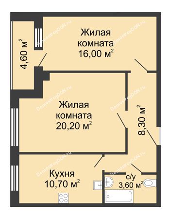 2 комнатная квартира 61,1 м² - ЖК Дом на Береговой