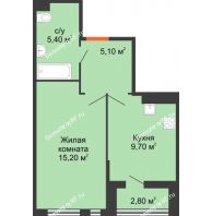 1 комнатная квартира 38,1 м² в ЖК Квартет, дом Литер 2 - планировка