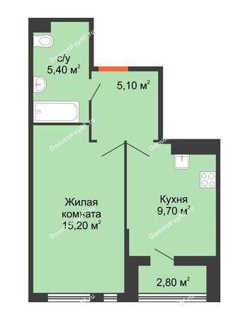 1 комнатная квартира 38,1 м² в ЖК Квартет, дом Литер 2