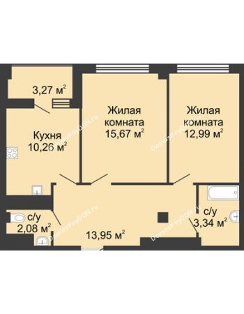 2 комнатная квартира 58,8 м² в  ЖК РИИЖТский Уют, дом Секция 1-2