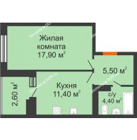 1 комнатная квартира 41,8 м² в ЖК Вересаево, дом Литер 16/1 - планировка