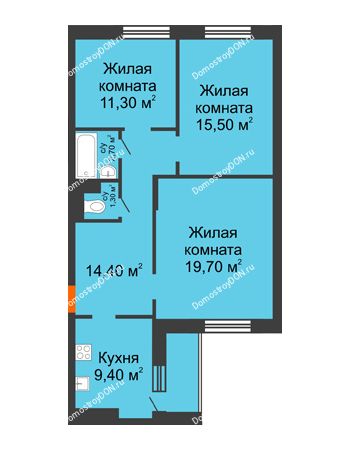 3 комнатная квартира 75,9 м² в ЖК 5 Элемент (Пятый Элемент), дом Корпус 5-7 (Монолит)
