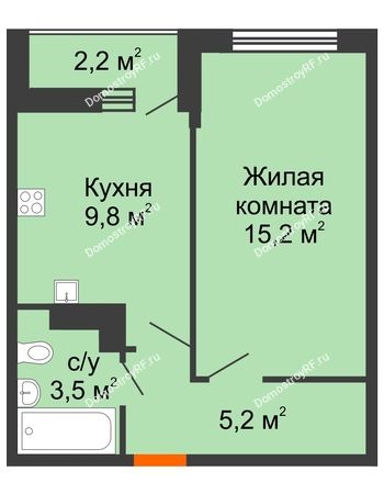 1 комнатная квартира 34,8 м² - ЖК Акварели-3