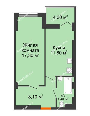 1 комнатная квартира 43,2 м² - ЖК Уютный дом на Мечникова