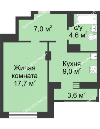 1 комнатная квартира 40,1 м² в ЖК Аквамарин, дом №2