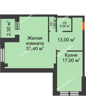 1 комнатная квартира 72,9 м² - ЖК Рассвет Премиум