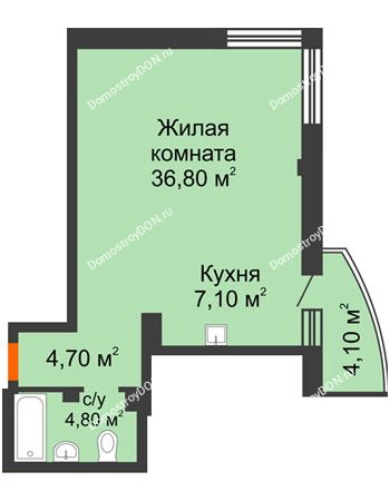 1 комнатная квартира 55 м² - ЖК Южная Башня